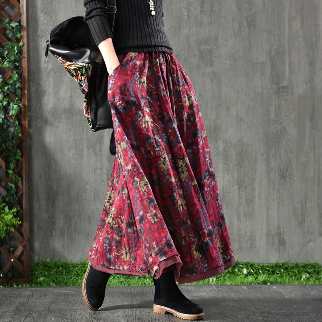 Babakud Retro Floral A-Line Cotton Skirts