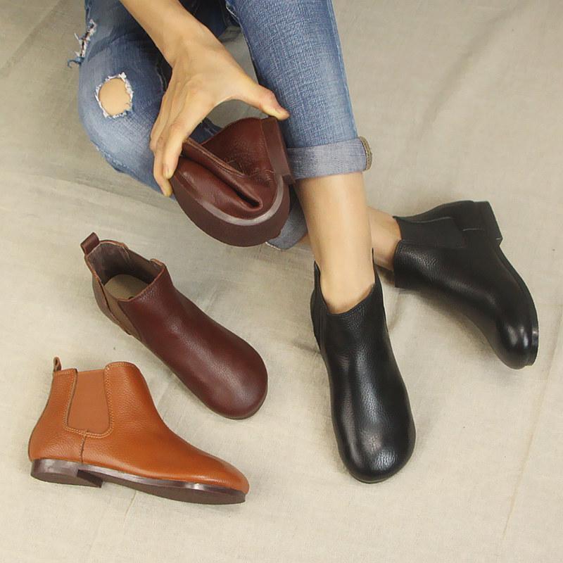 Babakud Simple Handmade Leather Ankle Boots 35-41