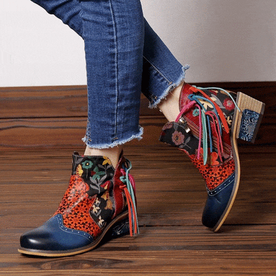 Babakud Women Ethnic Tassel Jacquard Ankle Boots