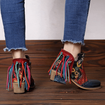 Babakud Women Ethnic Tassel Jacquard Ankle Boots