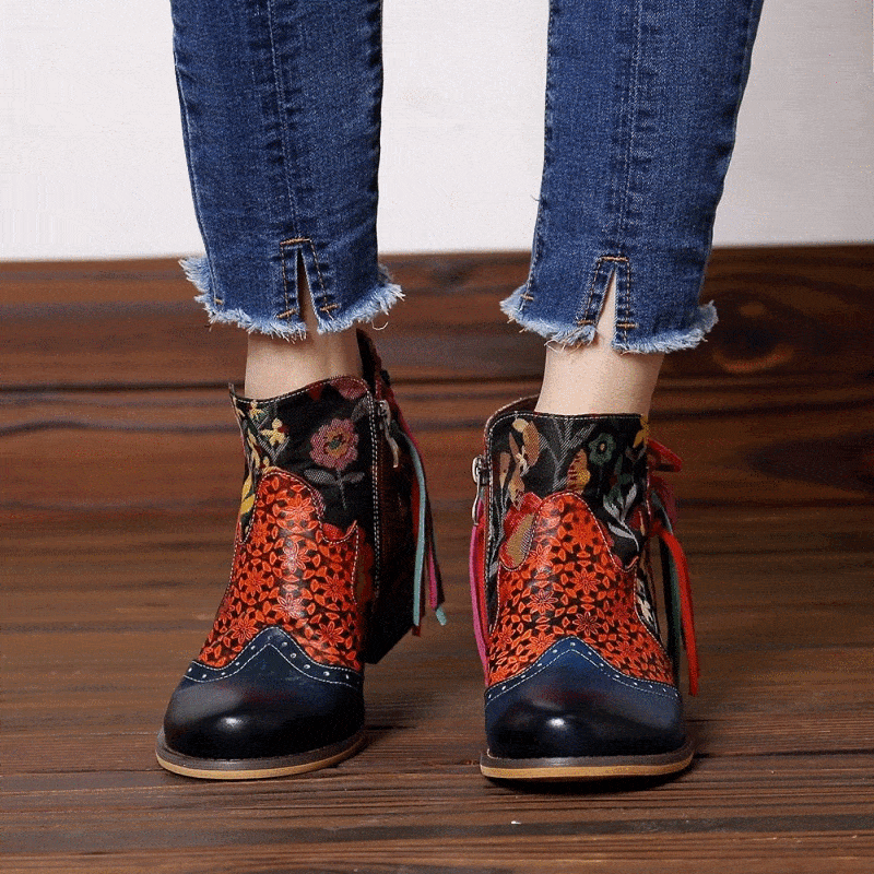 Babakud Women Ethnic Tassel Jacquard Ankle Boots