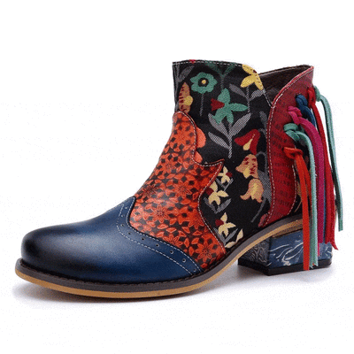 Babakud Women Ethnic Tassel Jacquard Ankle Boots