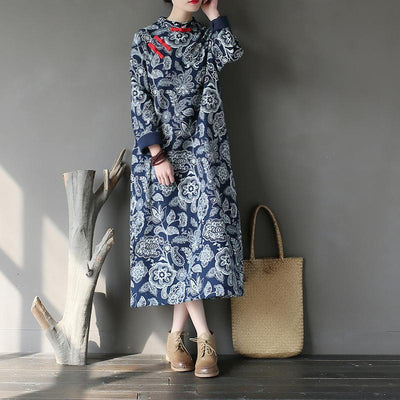 Chinese Style Printed Cotton Linen Dresses