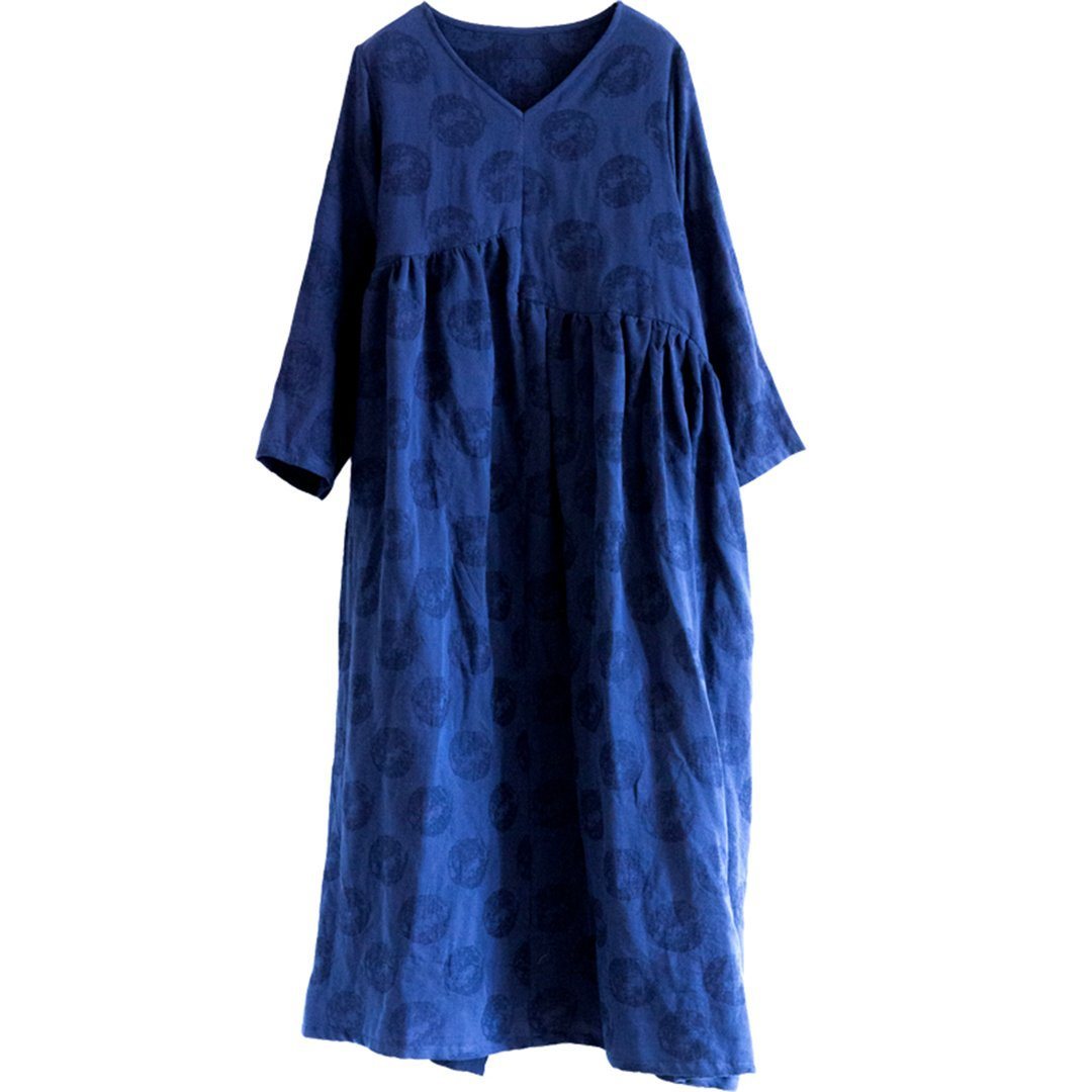 Jacquard V-Neck Oversized Ruffled Dress