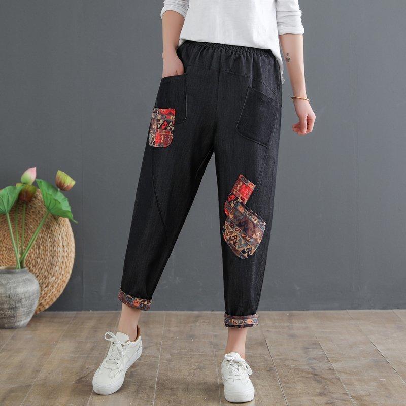 Mom's Cotton Linen Plus Size Denim Harem Pants – Babakud