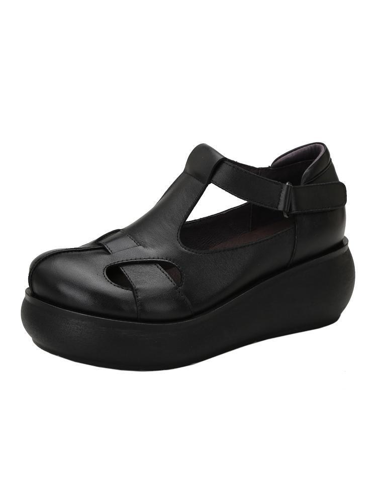 New Retro Leather Handmade Wedge Roman Women's Shoes – Babakud