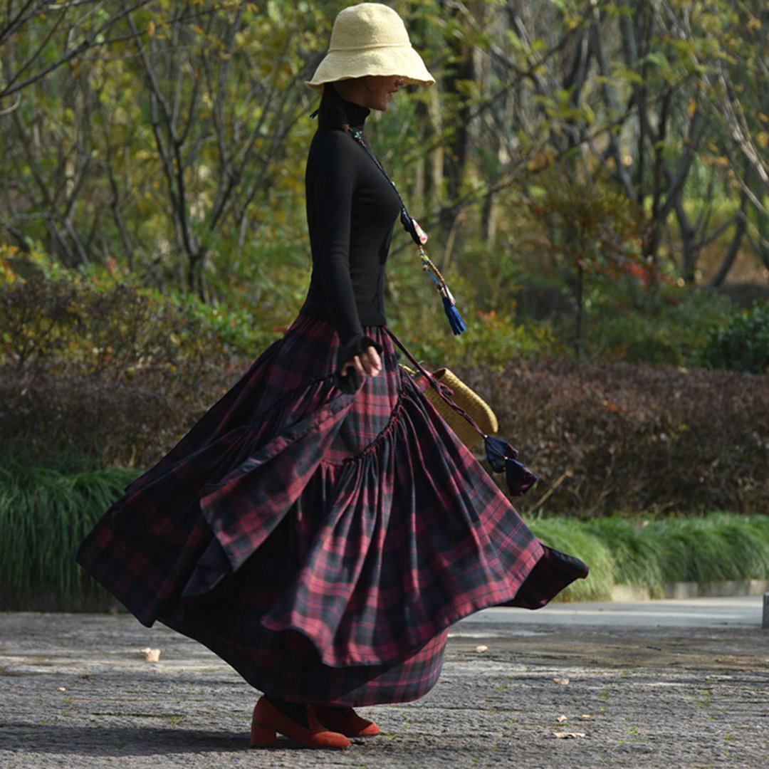 Plaid Irregular Design Swing Skirt