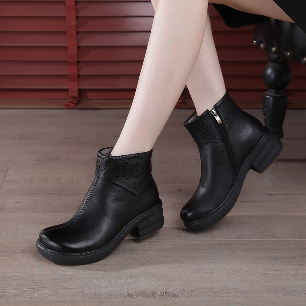 Retro Hollow Platform Handmade Leather Boots