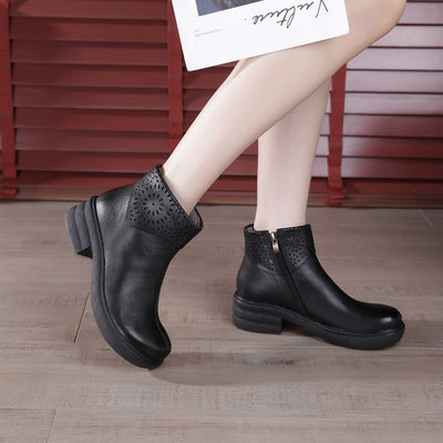 Retro Hollow Platform Handmade Leather Boots