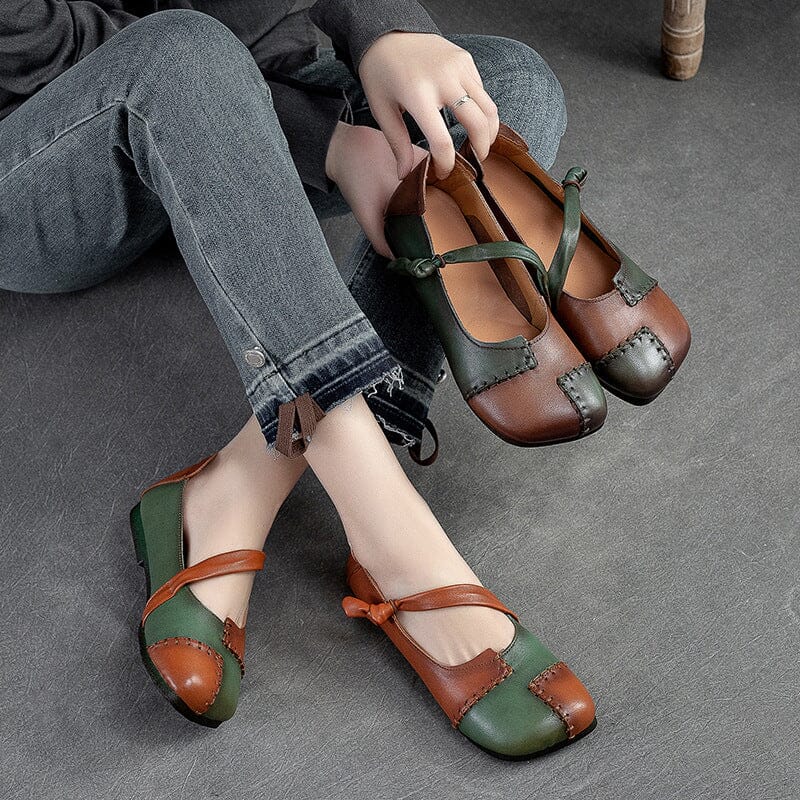 Retro Spring Patchwork Leather Soft Flat Casual Shoes – Babakud