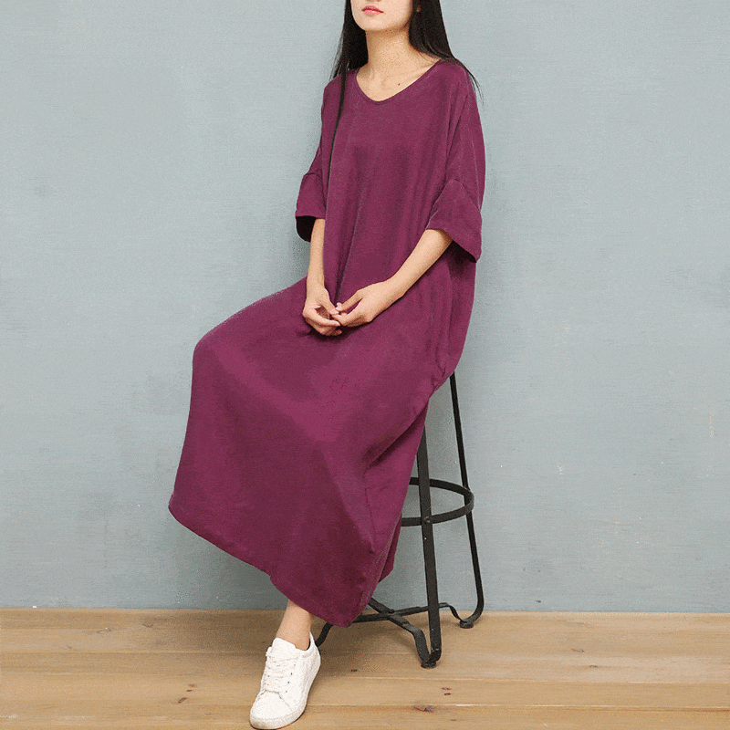 Simple V-Neck Solid Color Silk Midi Dresses