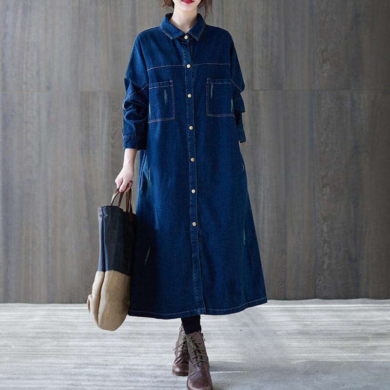Spring Loose Casual Over-the-knee Single-breasted Denim Coat – Babakud