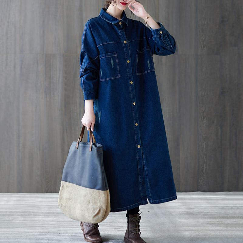 Spring Loose Casual Over-the-knee Single-breasted Denim Coat – Babakud
