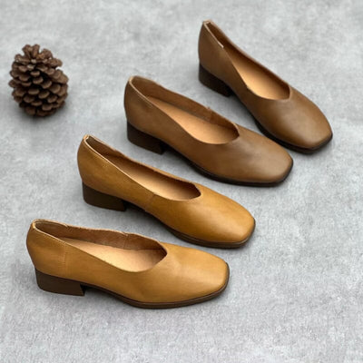 Spring Retro Leather Low Heel Casual Shoes