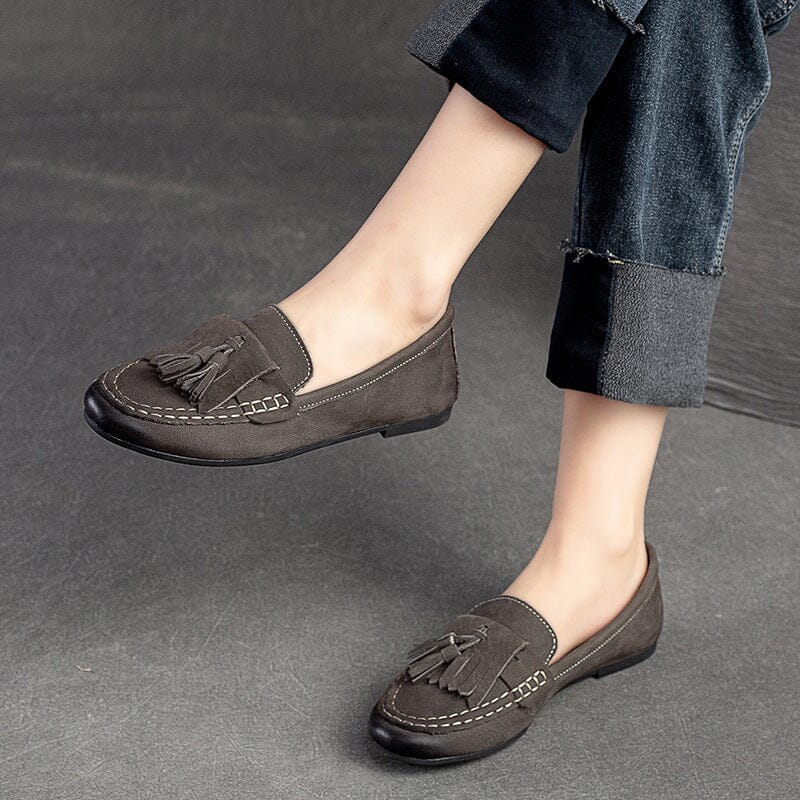 Spring Retro Suede Leather Casual Flat Loafers