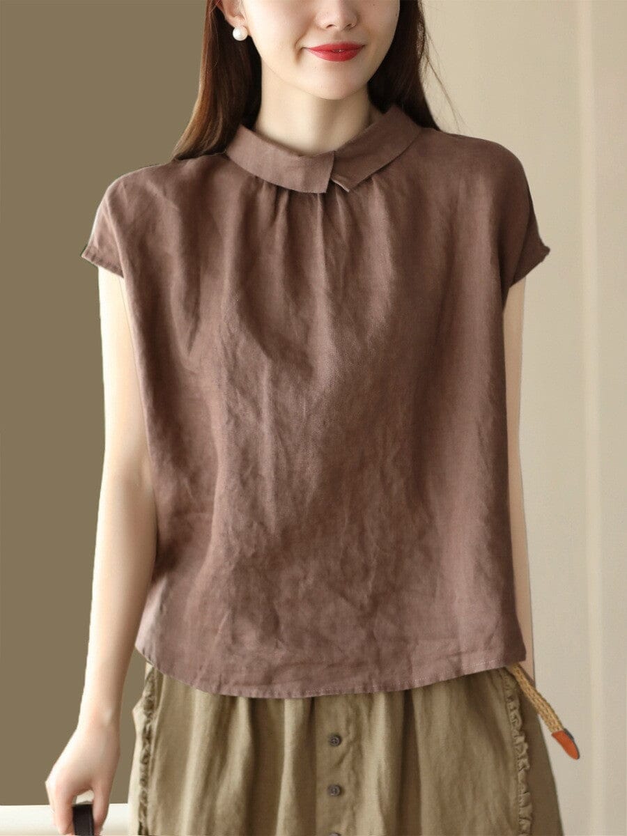 Summer Casual Retro Short Sleeve Polo Collar Blouse