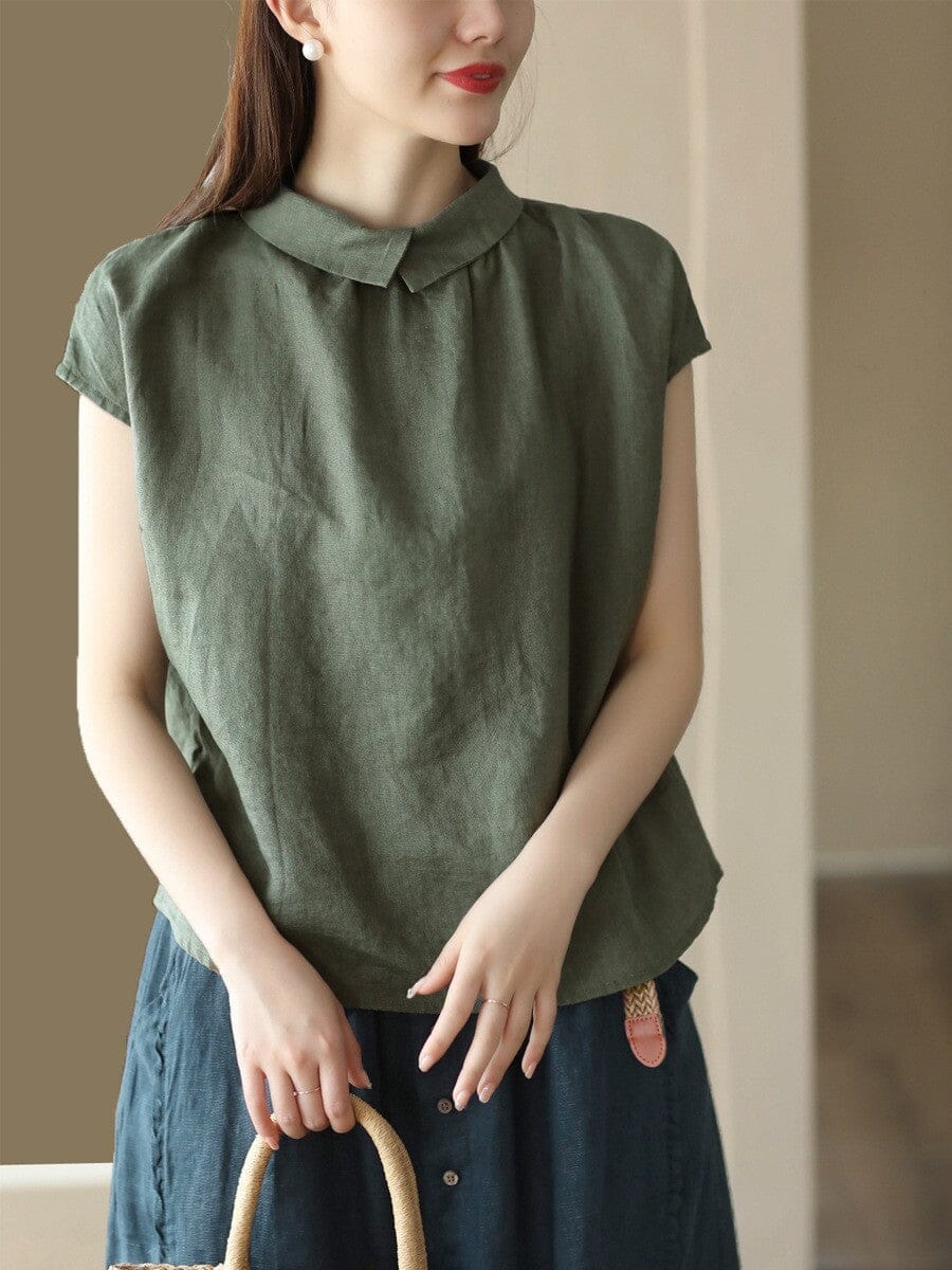 Summer Casual Retro Short Sleeve Polo Collar Blouse