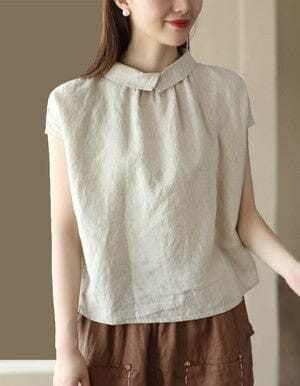 Summer Casual Retro Short Sleeve Polo Collar Blouse