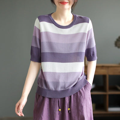 Summer Casual Stripe Knitted Half Sleeve Top