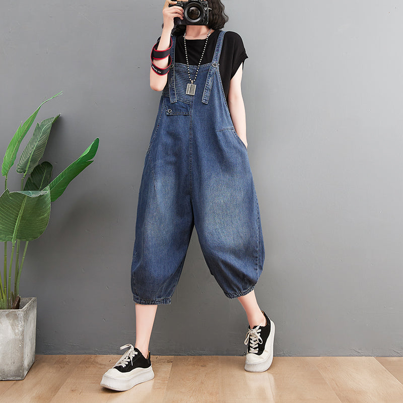 Summer Loose Retro Solid Cotton Denim Jumpsuit – Babakud