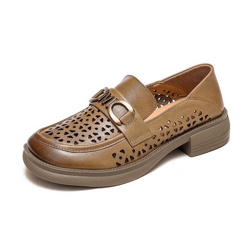 Summer Retro Hollow Leather Casual Loafers