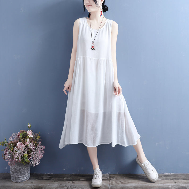 Summer Thin Silk Linen Sleeveless Dress – Babakud
