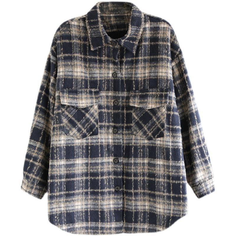 Winter Retro Faux Fur Plaid Woolen Coat