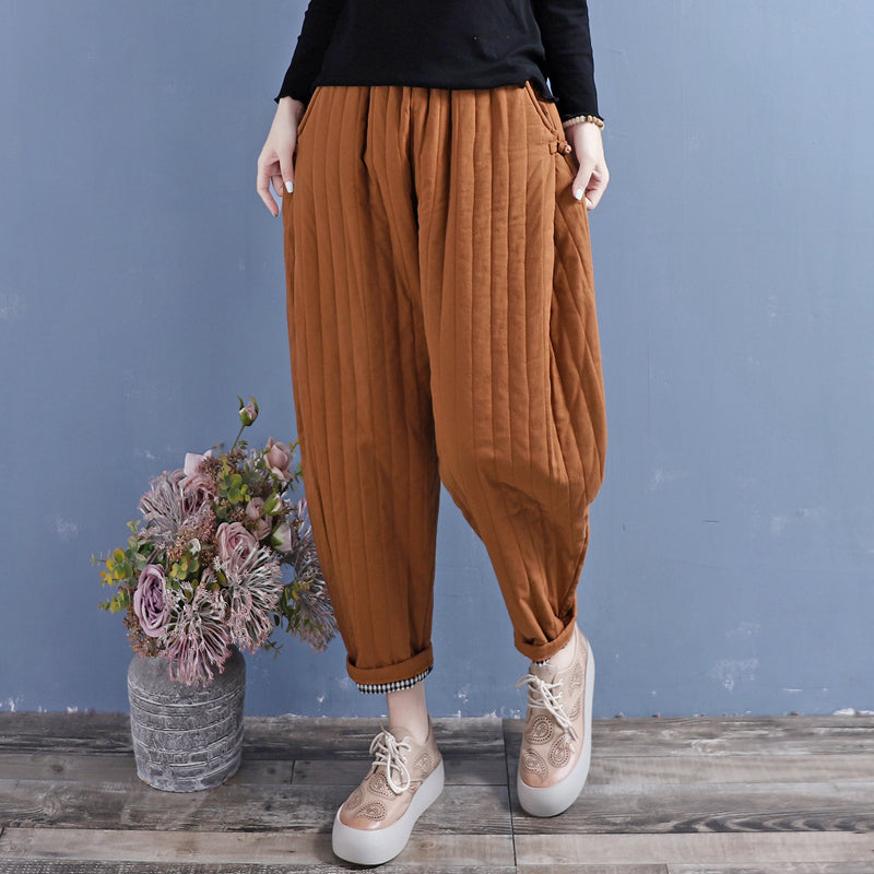 Winter Retro Padded Cotton Linen Loose Pants