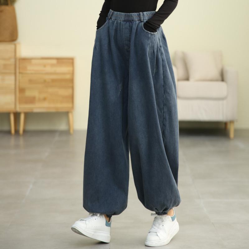 Winter Retro Plush Bloomers Loose Cotton Jeans – Babakud