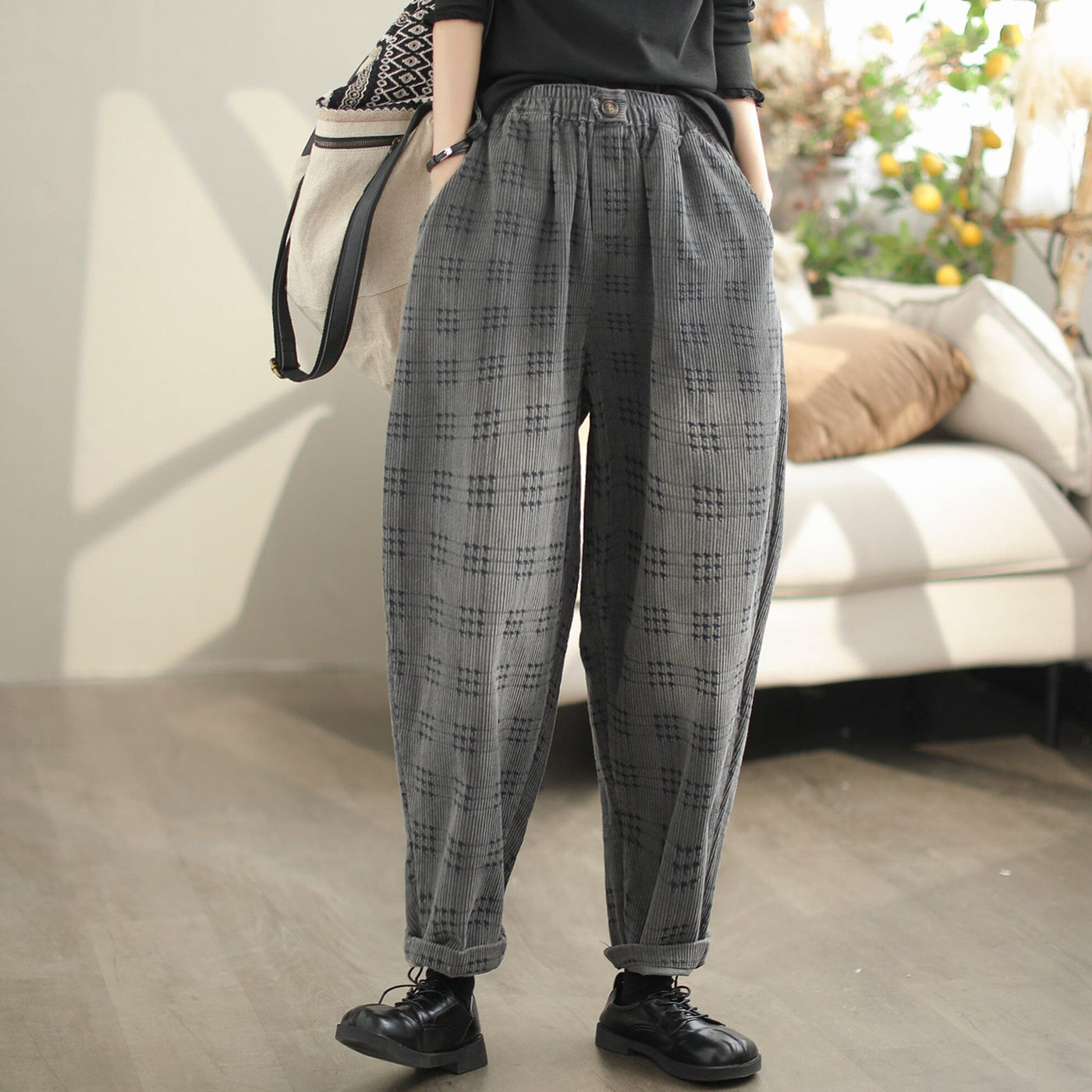 Women Autumn Casual Loose Cotton Corduroy Pants