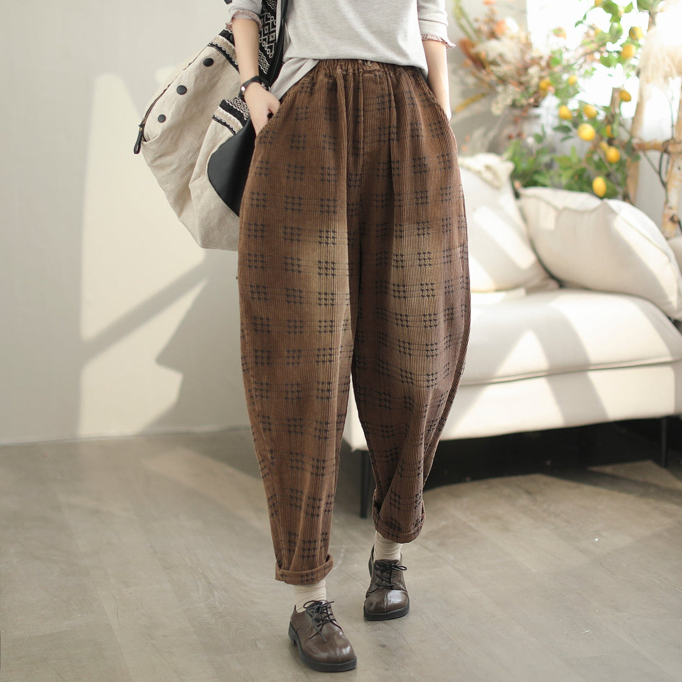 Women Autumn Casual Loose Cotton Corduroy Pants