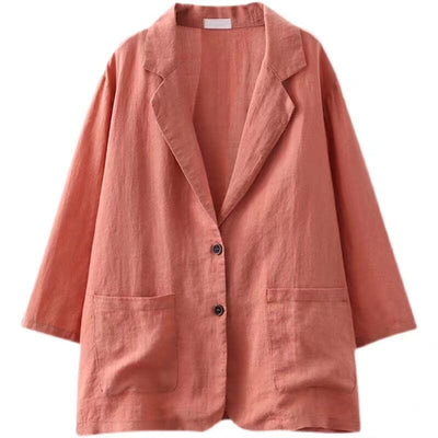 Women Autumn Casual Solid Linen Jacket