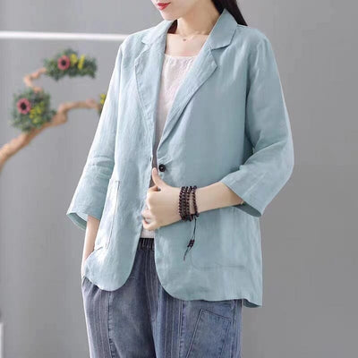 Women Autumn Casual Solid Linen Jacket