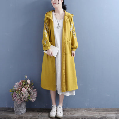 Women Autumn Retro Embroidery Cotton Knitted Overcoat
