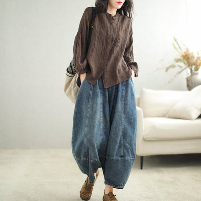 Women Autumn Retro Loose Linen Blouse