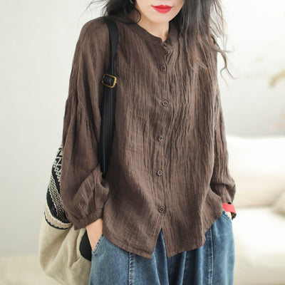 Women Autumn Retro Loose Linen Blouse