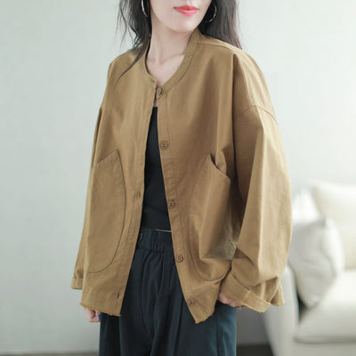 Women Autumn Retro Minimalist Casual Cotton Jacket