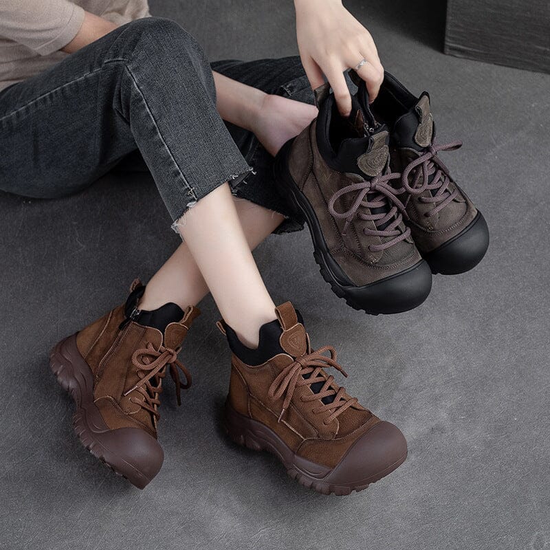 Women Autumn Retro Patchwork Leather Ankle Boots