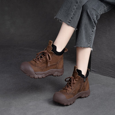 Women Autumn Retro Patchwork Leather Ankle Boots