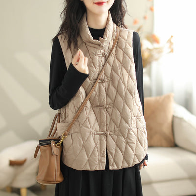 Women Autumn Winter Casual Quilted Cotton Vest