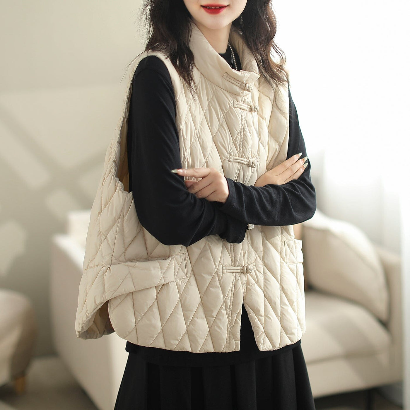 Women Autumn Winter Casual Quilted Cotton Vest