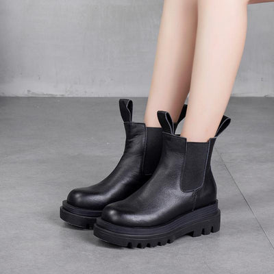 Women Black Retro Elastic Patchwork Short Boots