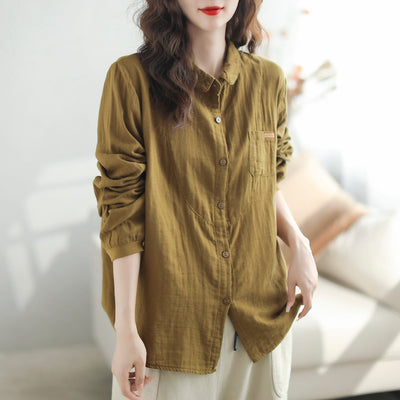 Women Casual Loose Solid Cotton Autumn Blouse