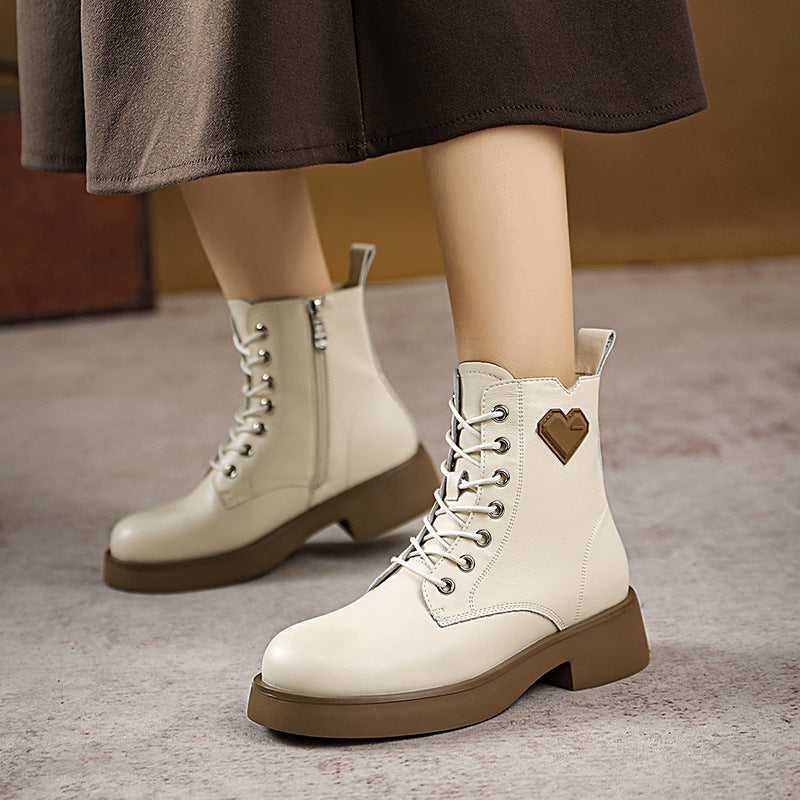 Women Fashion Leather Patchwork Thick Sole Boots