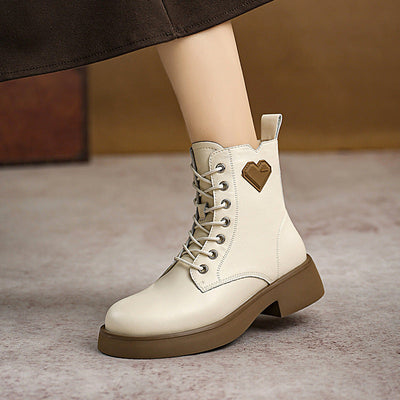 Women Fashion Leather Patchwork Thick Sole Boots