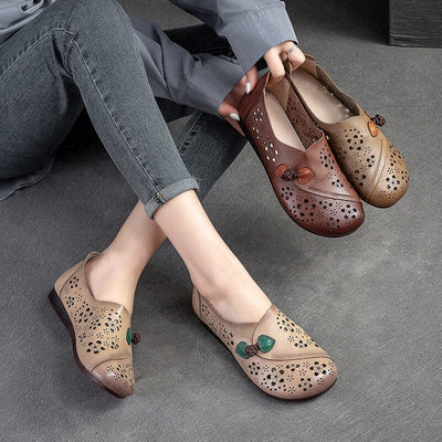 Women Hollow Soft Leather Retro Casual Shoes