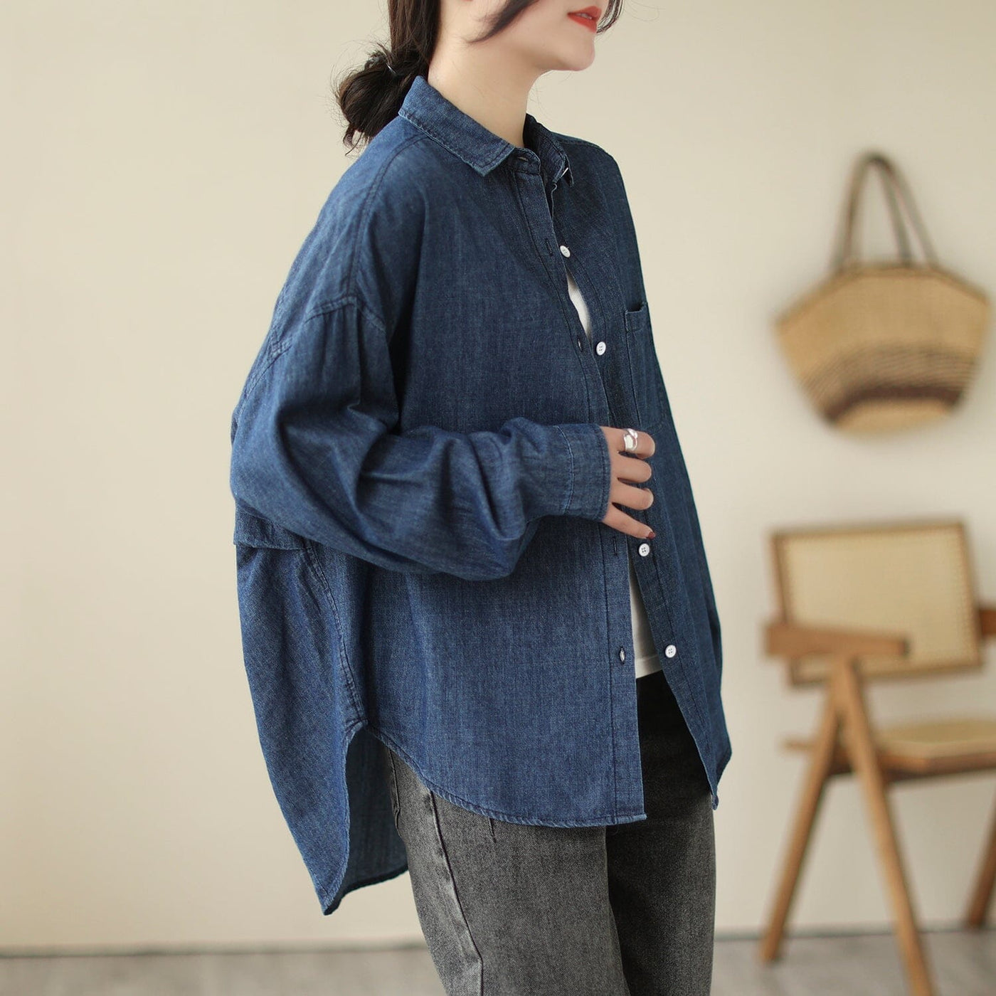 Women Loose Casual Cotton Casual Denim Blouse