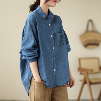 Women Loose Casual Cotton Casual Denim Blouse