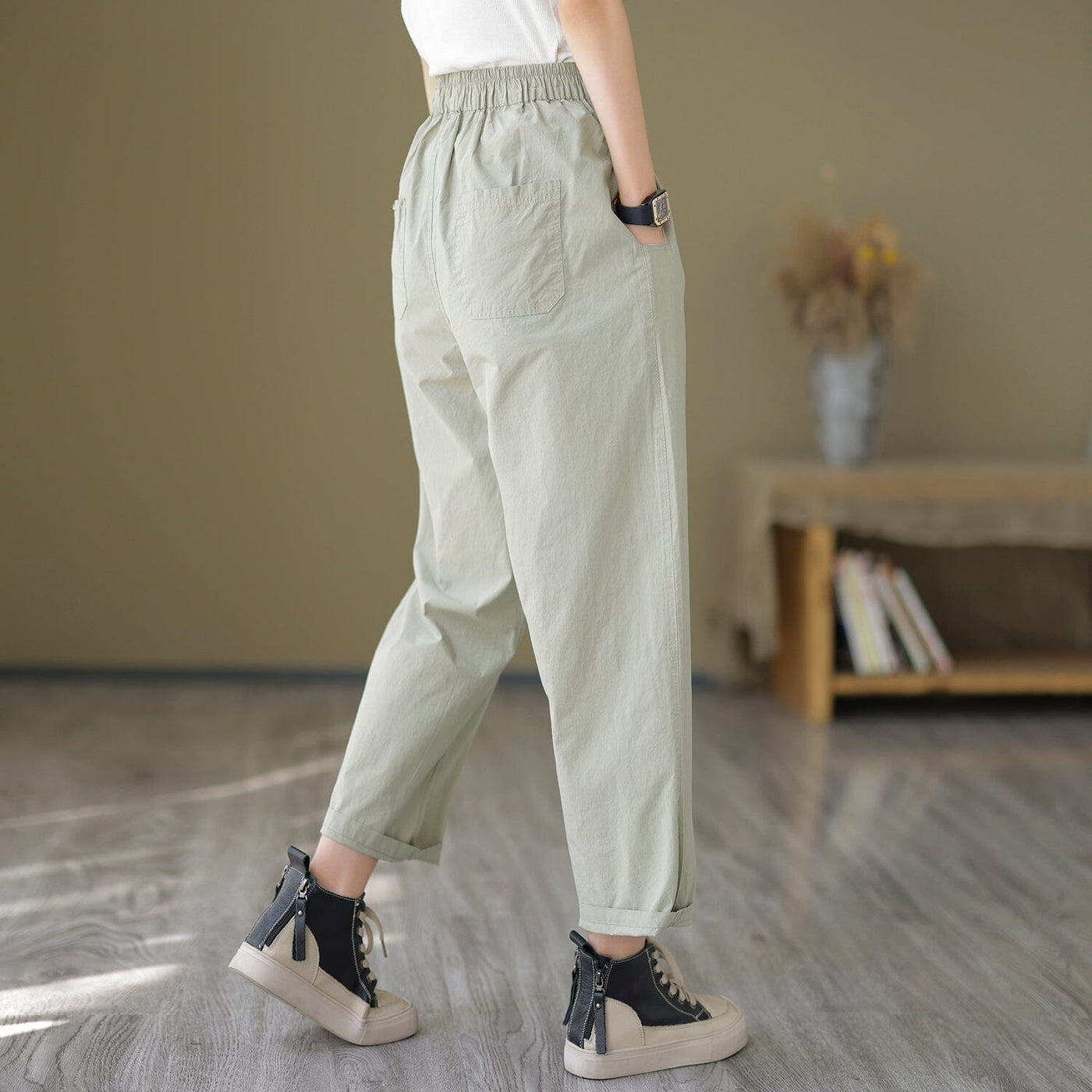 Women Minimalist Casual Loose Cotton Pants