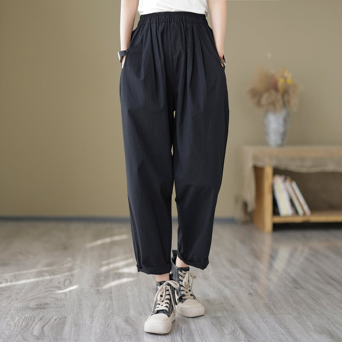 Women Minimalist Casual Loose Cotton Pants